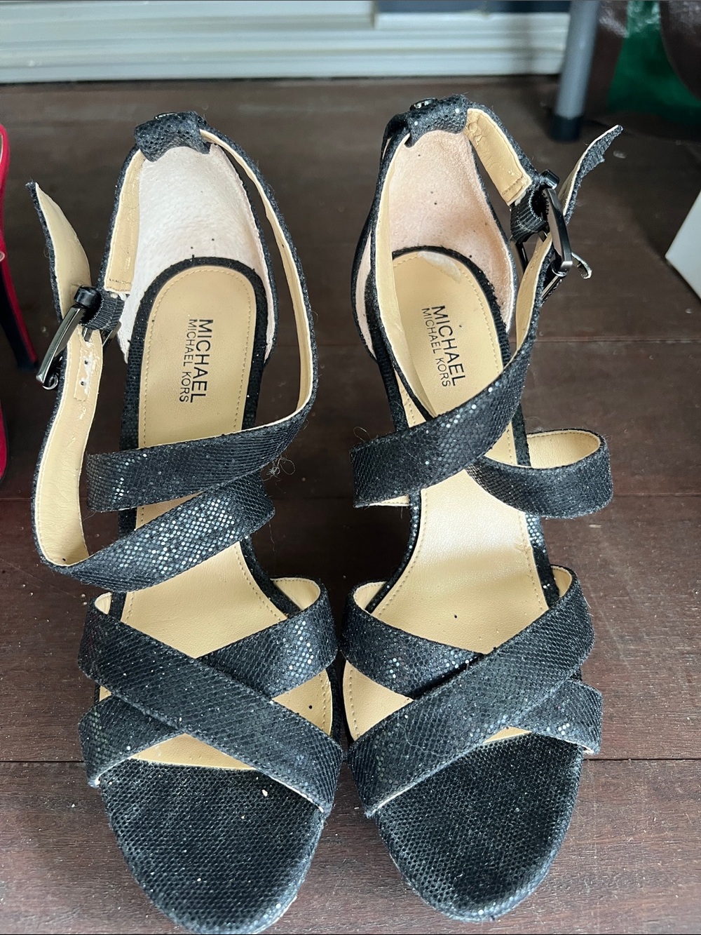 Michael Kors Black Cross-Strap Ankle Heel Sandals
